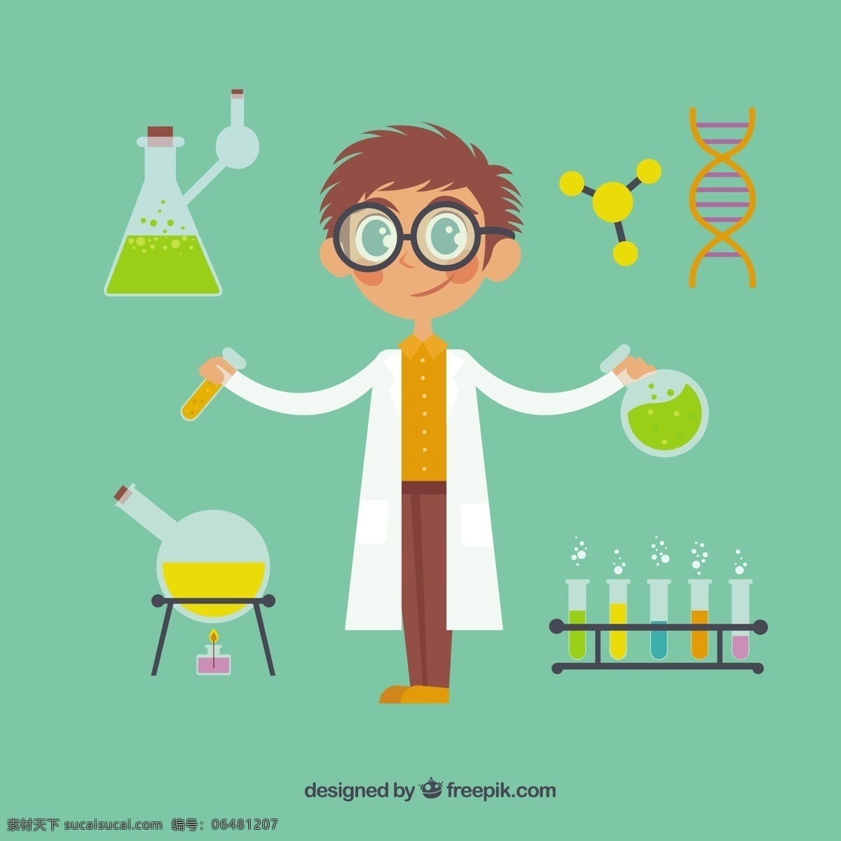 卡通 科学家 化学元素 童装 儿童 科学 孩子 dna 化学 元素 实验室 核 测试 分子 科学实验