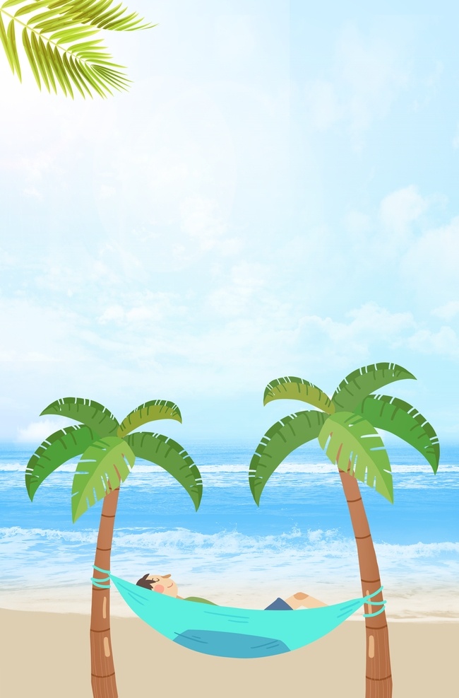 大海图片 大海 阳光 吊床 海滩 蓝色背景