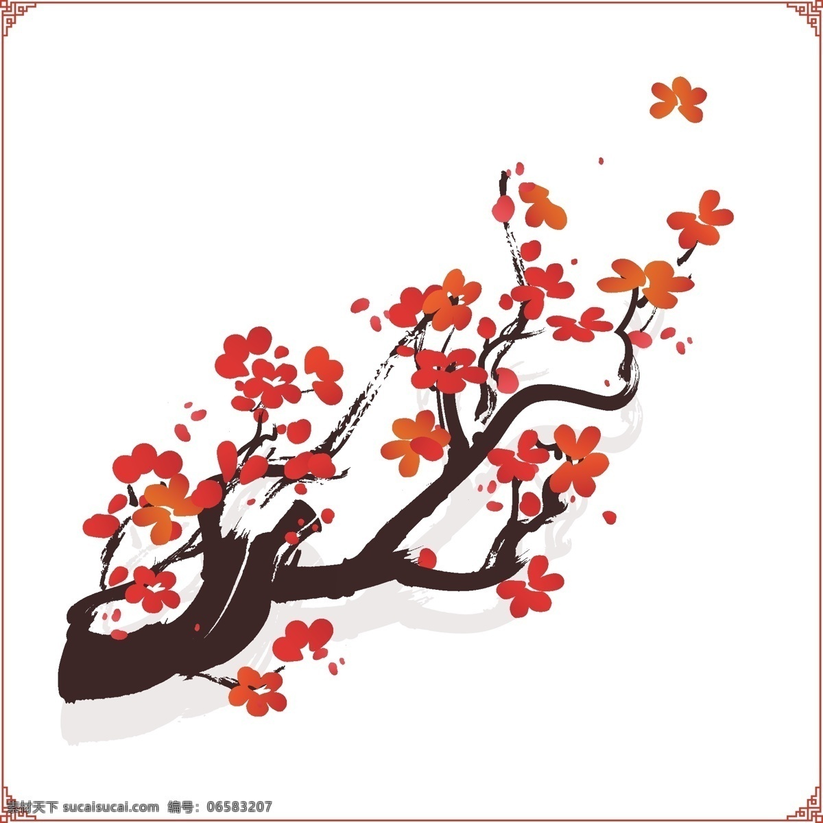 梅花 鲜艳梅花 矢量梅花 花卉 新春梅花 适量图 文化艺术 绘画书法