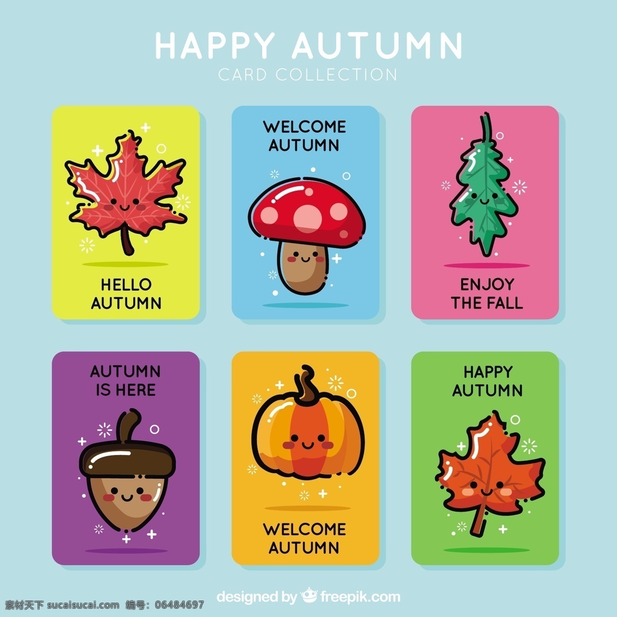 可爱 的卡 通 卡通 秋 牌 包 卡片 模板 树叶 自然 秋天 微笑 五颜六色 树木 南瓜 贺卡 蘑菇 凉爽 树枝