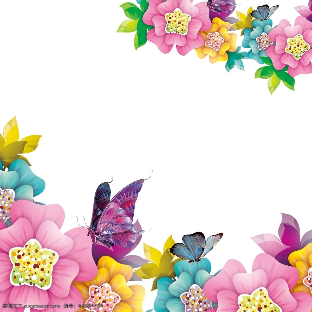 花朵 彩色 花蕊 蝴蝶 彩蝶 树叶 广告 背景 彩色花朵 广告背景 广告素材 淘宝广告元素