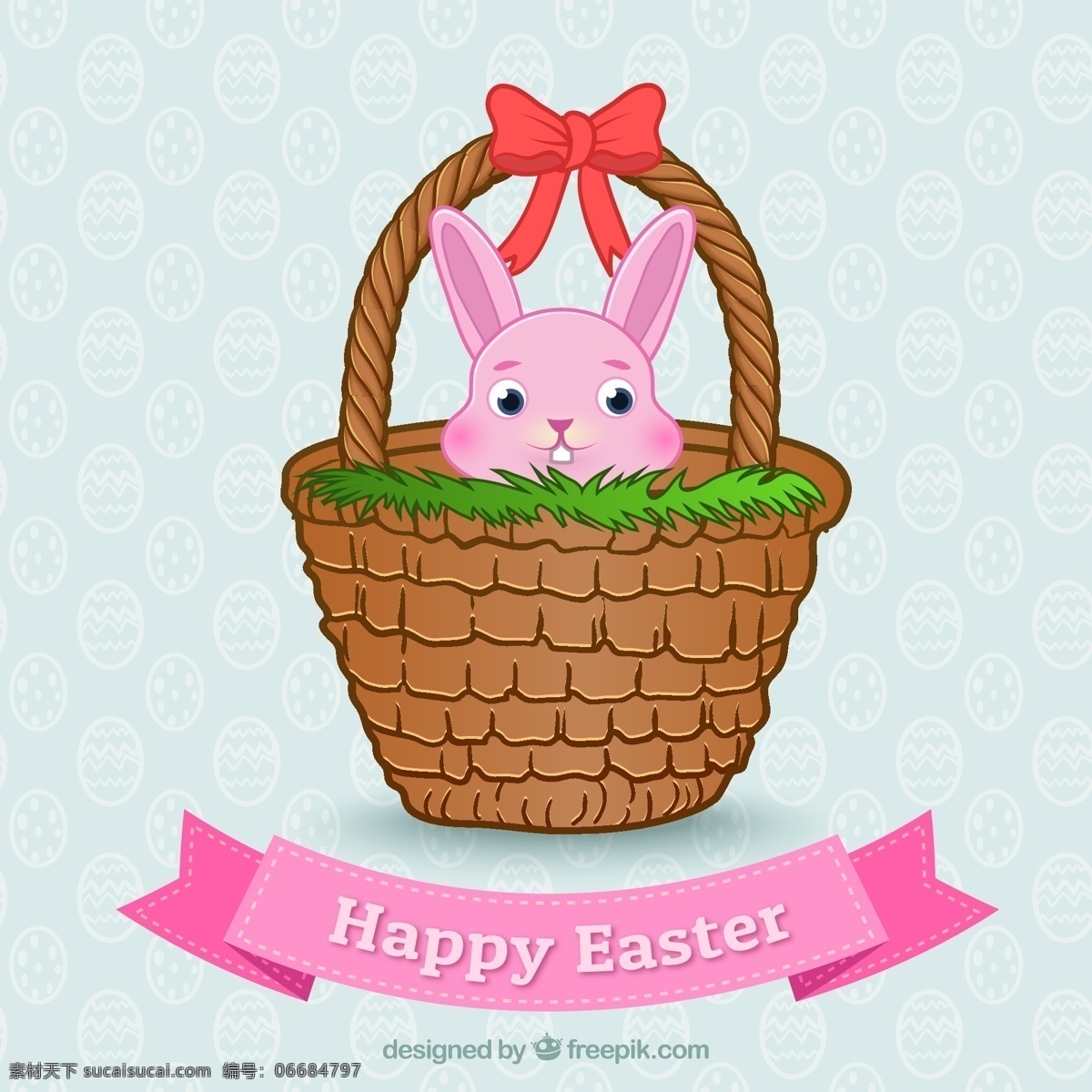 篮子 里 复活节 兔子 篮子里的 复活节兔子 蝴蝶结 彩蛋 标签 happy easter