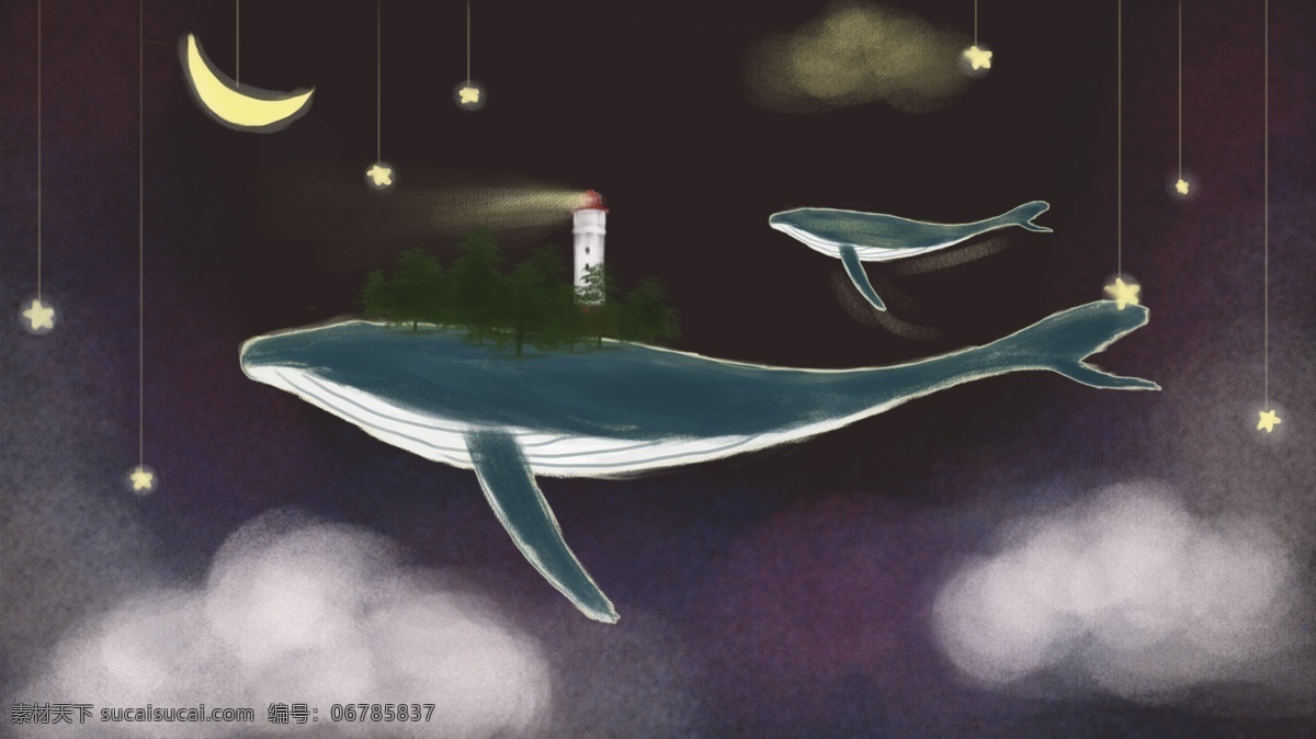 深海遇鲸 鲸鱼 梦幻 月夜 浪漫 治愈系
