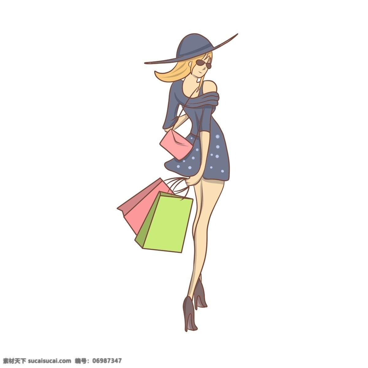 时尚 女士 商场 狂 购 插画 双十一 促销 手绘 时尚女士 狂购 商场狂欢节 低价狂潮 狂购女士