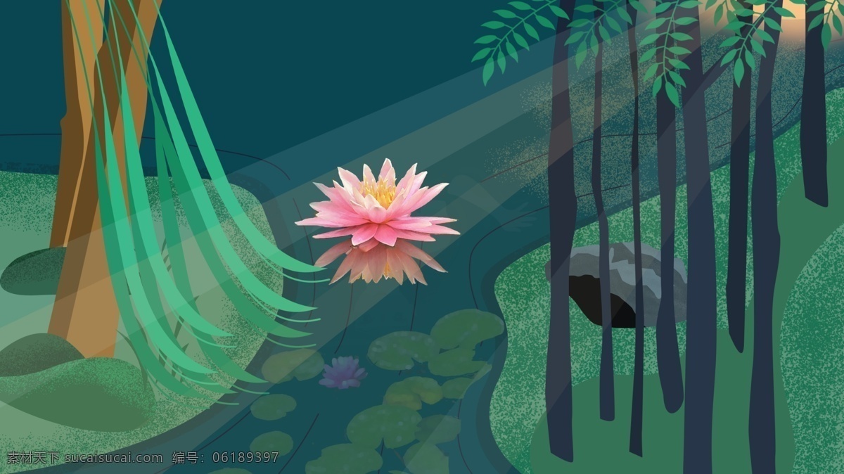 绿色 荷塘 小 清新 插画 背景 小清新 荷花 背景素材 卡通背景 卡通 手绘 荷塘背景 荷叶 池塘背景 插画背景 广告背景 psd背景 手绘背景