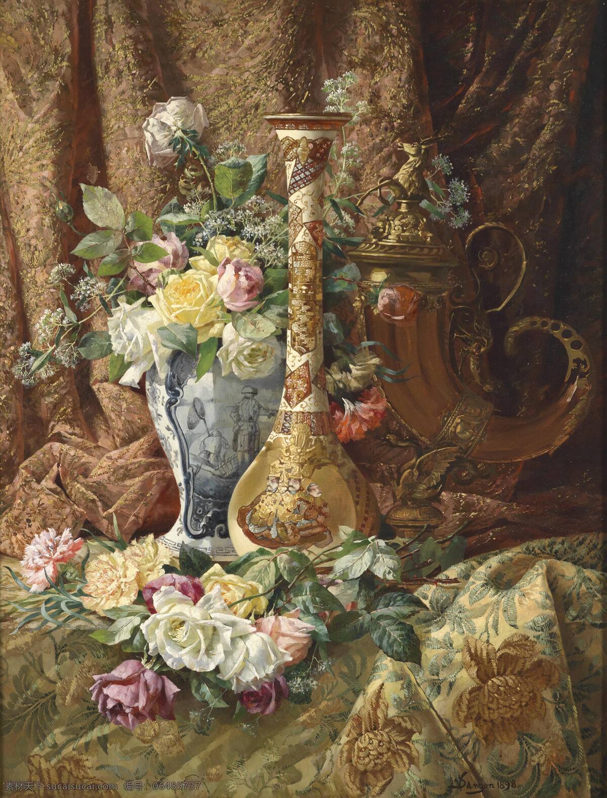 花瓶 花朵 油画 装饰画 静物 花卉 艺术 花朵装饰画
