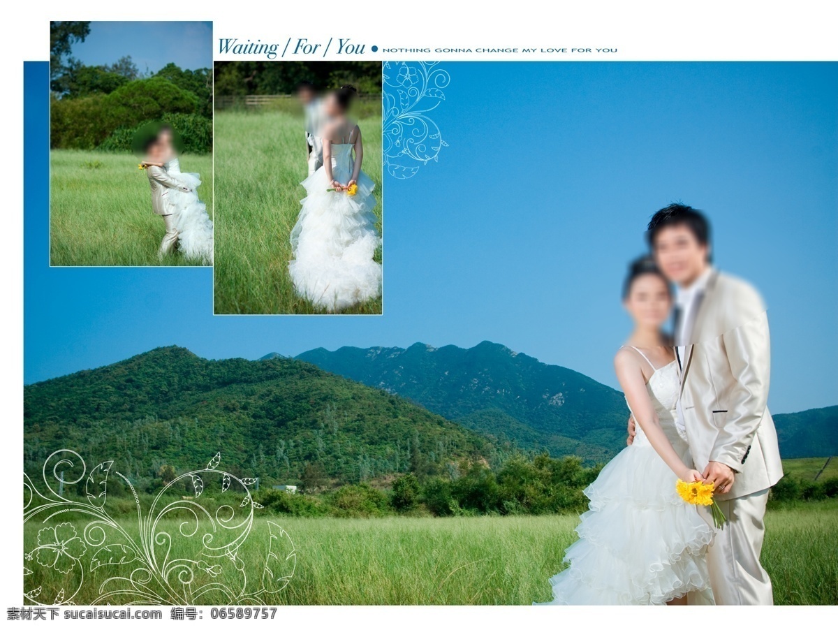 草原 爱情 婚纱 模板 底纹 情侣 psd源文件 儿童 写真 相册