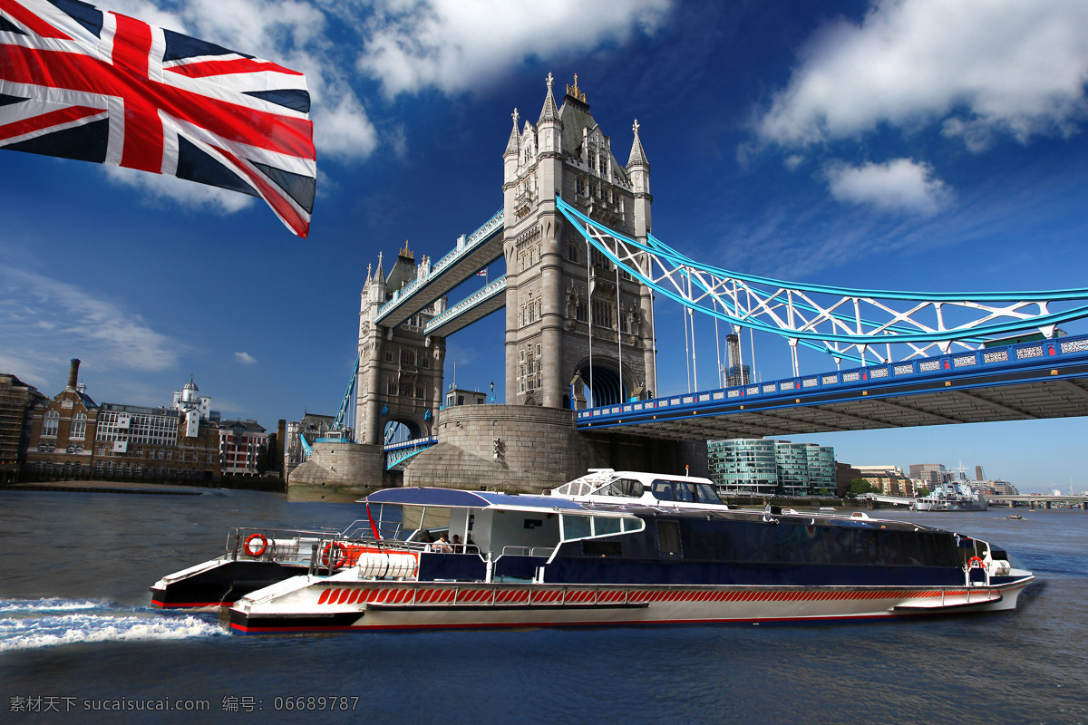 伦敦 塔桥 下 游艇 国旗 英国 伦敦塔桥 英国国旗 游船 观光盘 伦敦风景 城市风景 英国旅游景点 建筑设计 环境家居 黑色