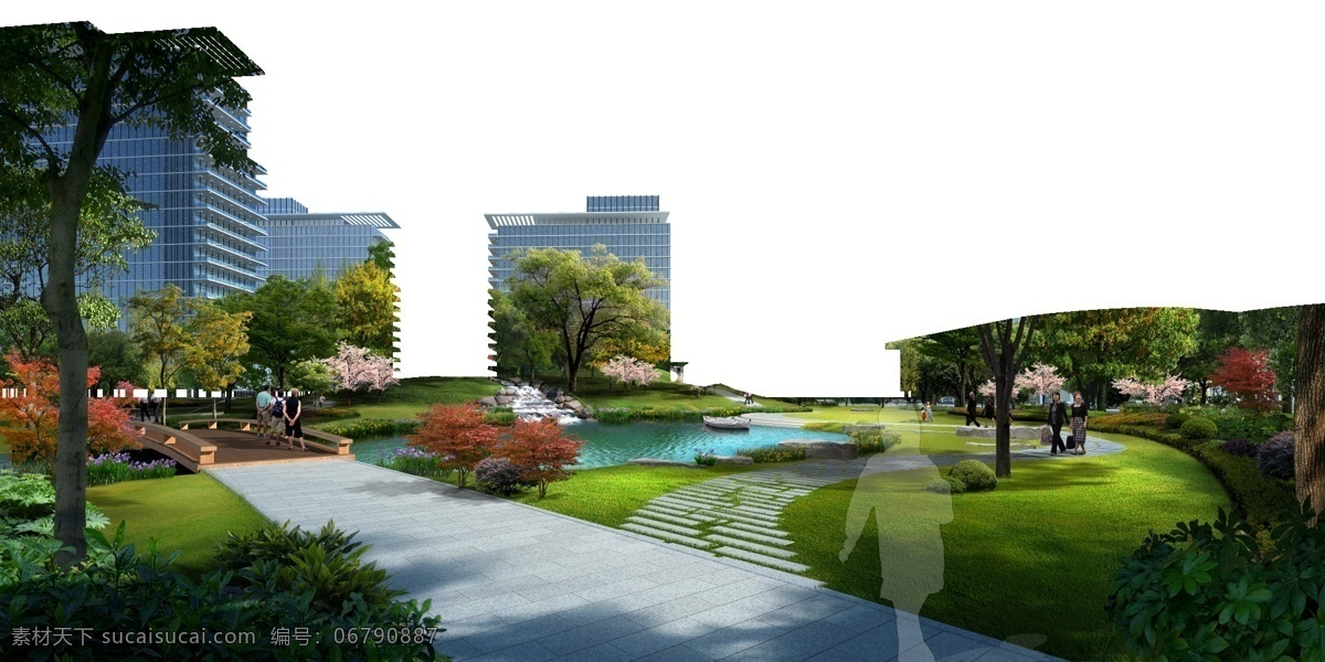 小区 内 公园 绿化 园林 景观 住宅 配景 环境设计 景观设计