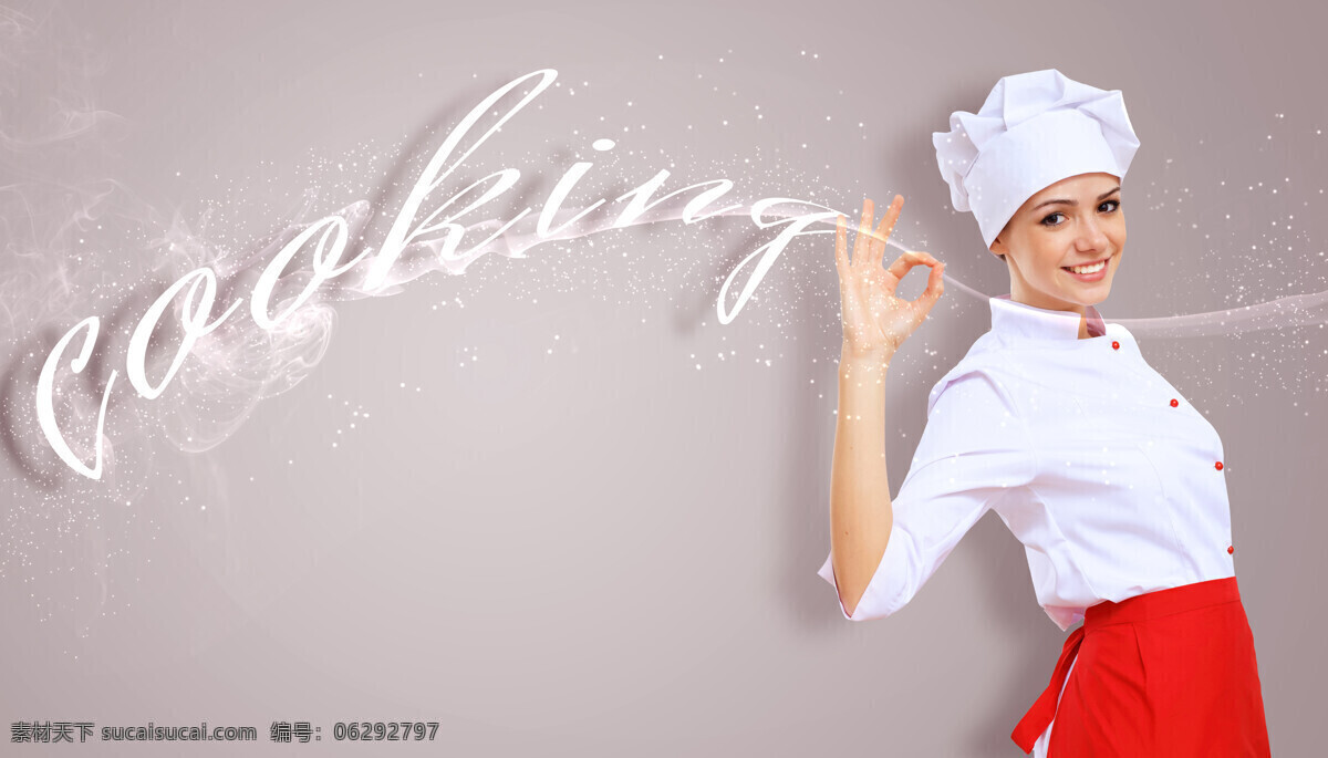 做 ok 手势 美女 厨师 美女厨师 烹饪 职业女性 商务人士 人物图片