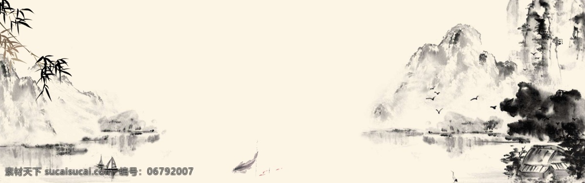 花鸟山水画 中国风 水墨工笔画 背景图 psd素材 底纹边框 背景底纹