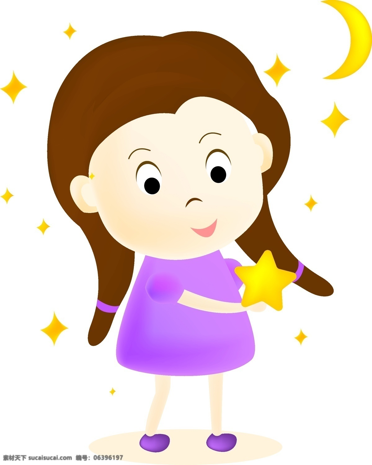 卡通 可爱 儿童节 女孩 元素 卡通可爱 月亮 星星 六一儿童节