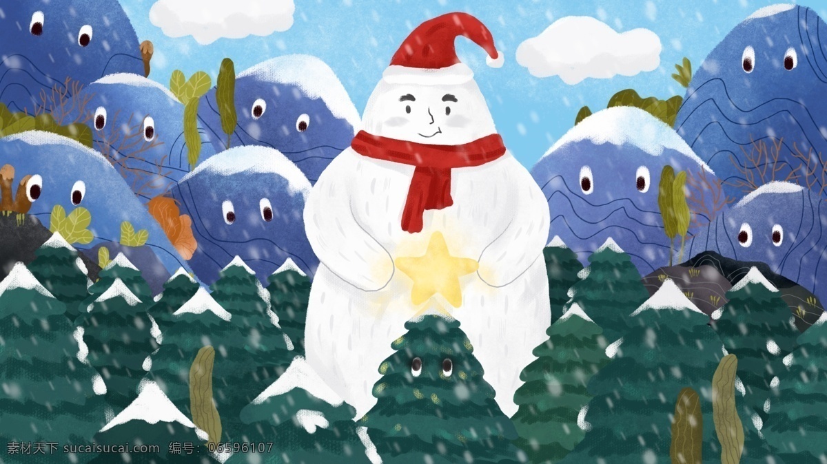 山 物 记 圣诞节 中 狂欢 圣诞老人 麋鹿 卡通 雪人 圣诞 山物记 儿插 立冬 节气 大雪 小雪 冬至