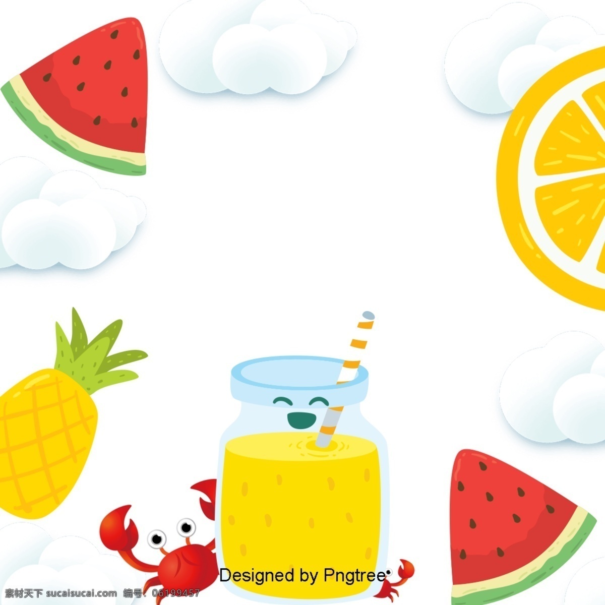 美丽 凉爽 的卡 通 夏日 饮料 假日 背景 美感 酷 卡通 夏天 美味 水果 云 橙汁 杯子 西瓜