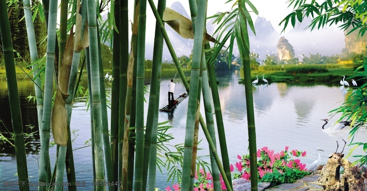 分层 杜鹃花 风景 风景画 山水 优美风景 源文件库 竹叶 模板下载 装饰画 竹子 竹栈 装饰素材 山水风景画