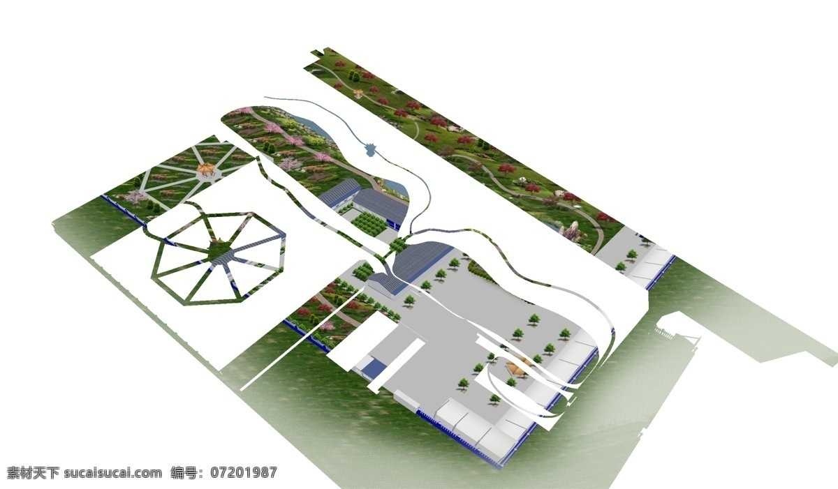 鸟瞰 景观 效果图 3d 园林景观 psd素材