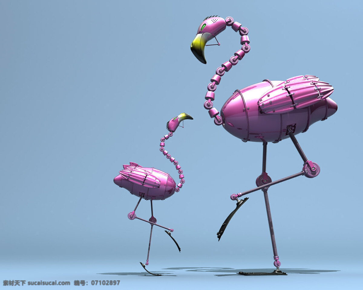 两 只 鹅 3d设计 插画 插图 动物 红色 机器 卡通 两只鹅 质感 插画集