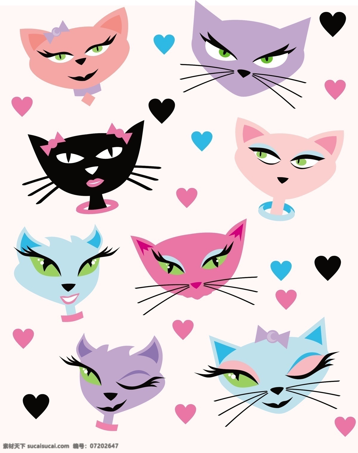 猫 可爱 的卡 通 图像 矢量 卡通 可爱的 心 集 矢量图 其他矢量图