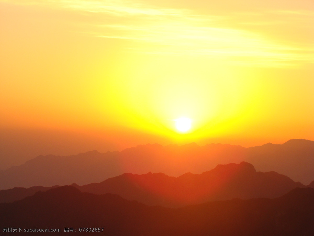 华山日出 华山 日出 太阳 金色 自然风景 自然景观