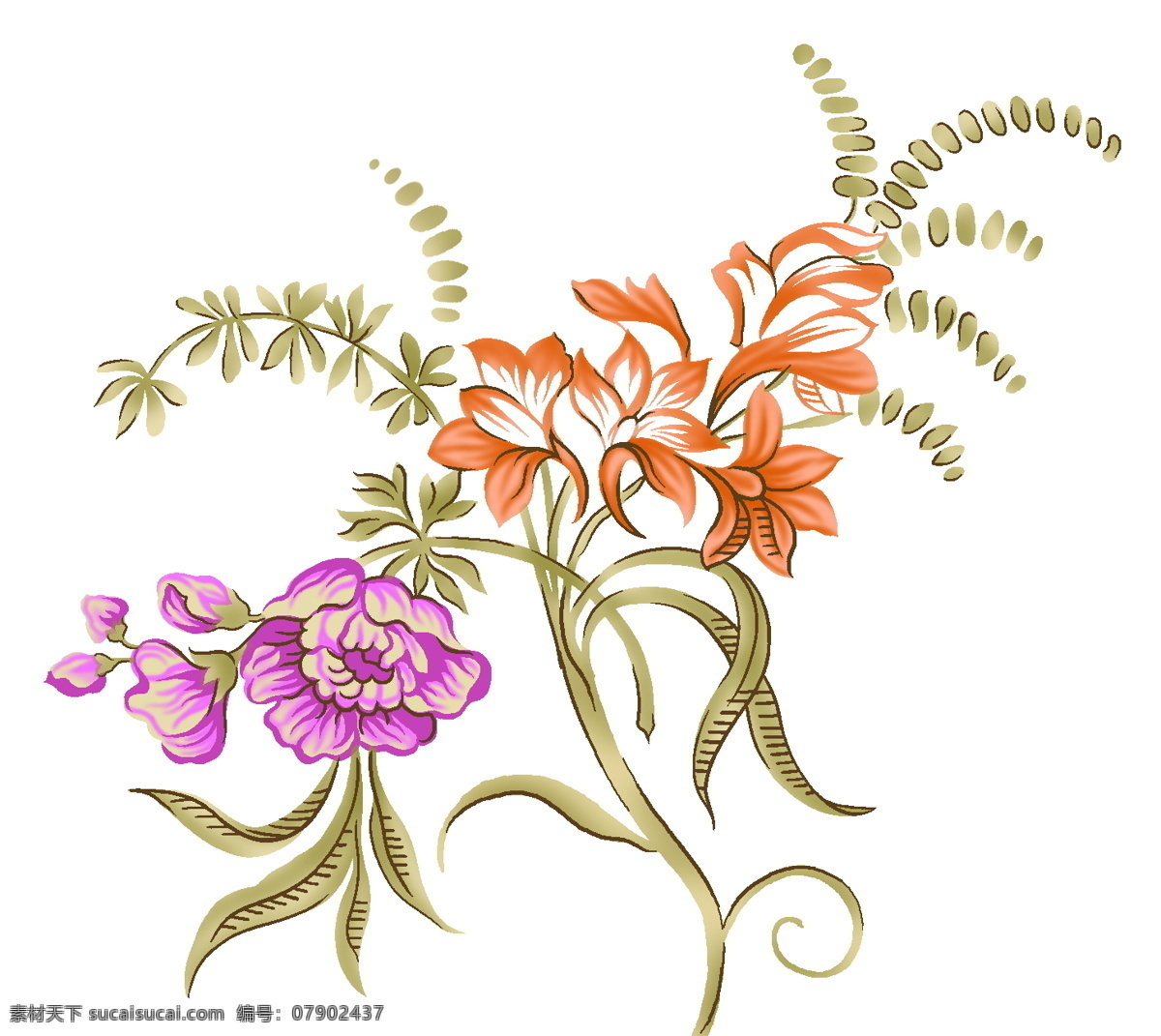 花草插图 花纹 图案 花纹图案 设计素材 花草图案 植物插图 书画美术 白色