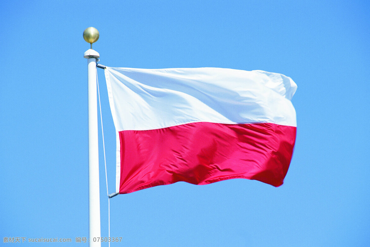 波兰国旗 波兰 国旗 旗帜 飘扬 旗杆 天空 文化艺术 摄影图库