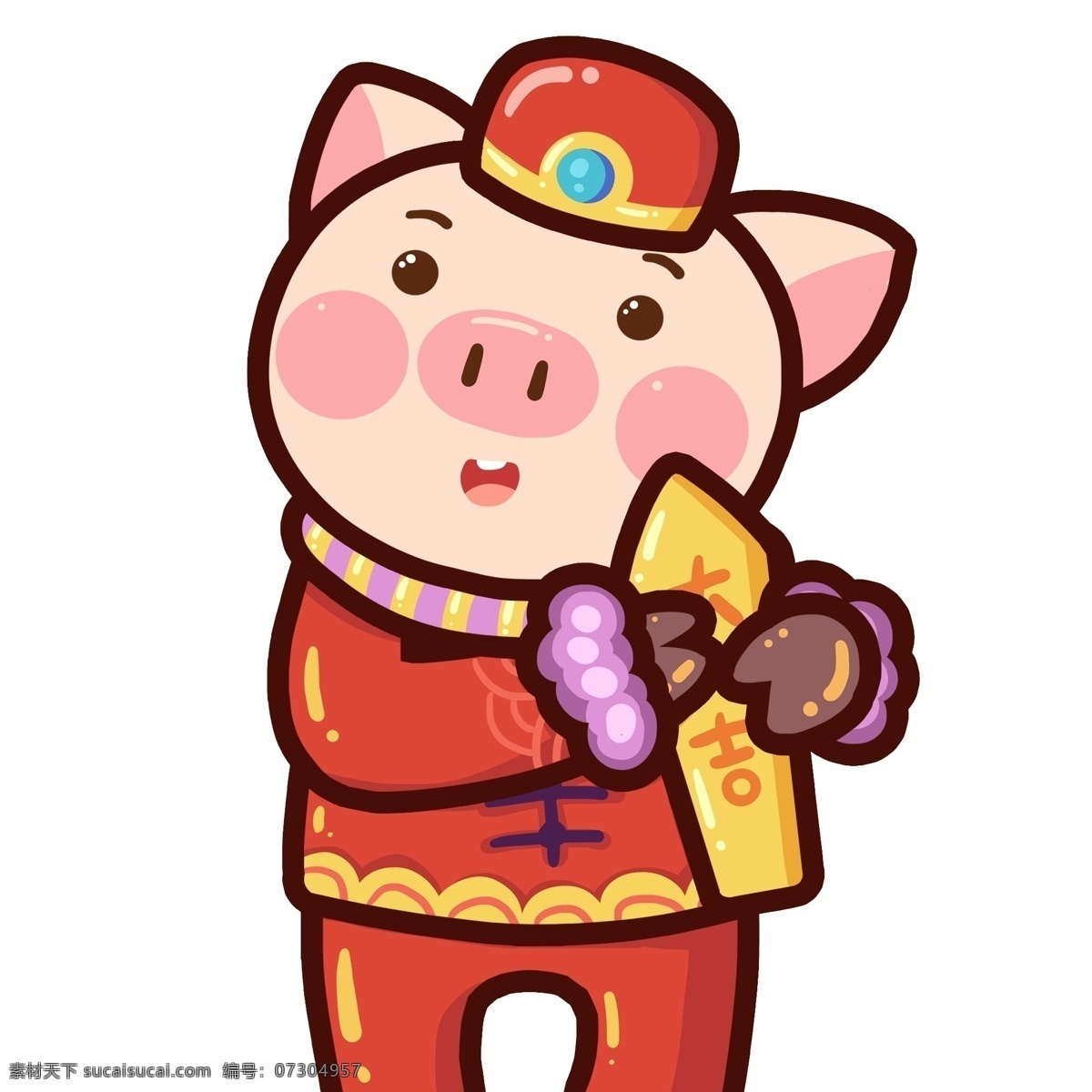新年 潮 漫 猪 大吉 签 漫画 插画 中国风 春节 新春 手绘 潮漫 小猪 猪猪 大吉签 猪年 2019年 小猪形象 猪年形象