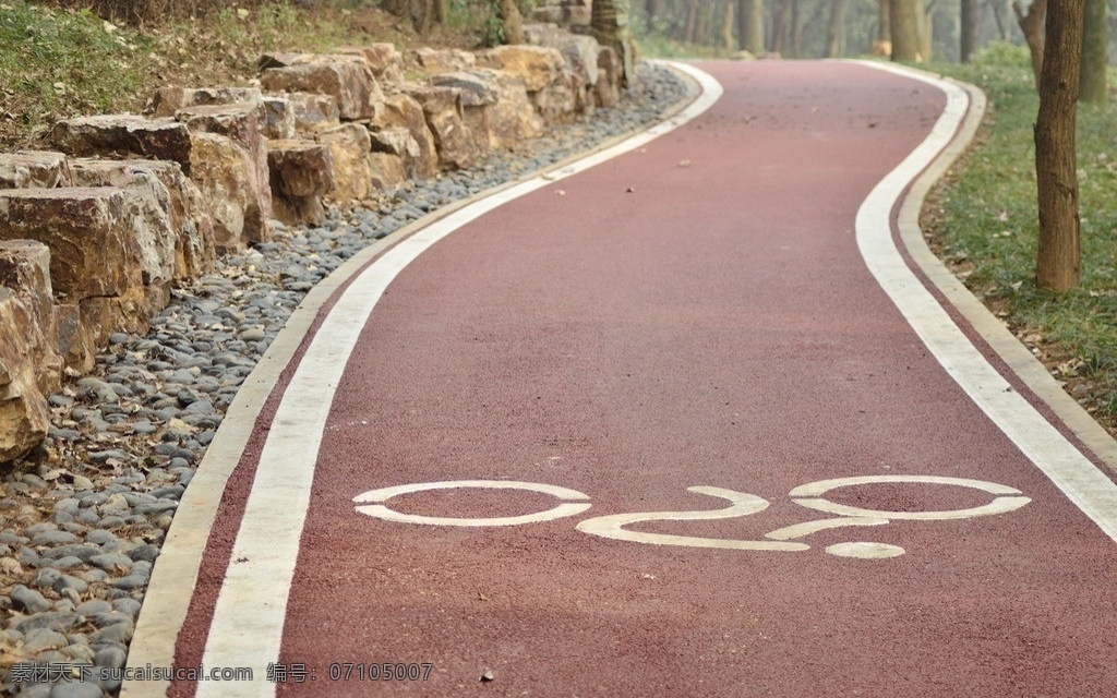 自行车道 沥青路 彩色沥青 自行车 武汉 东湖 小路 小道 交通标识 标识 路标 非机动车道 国内旅游 旅游摄影