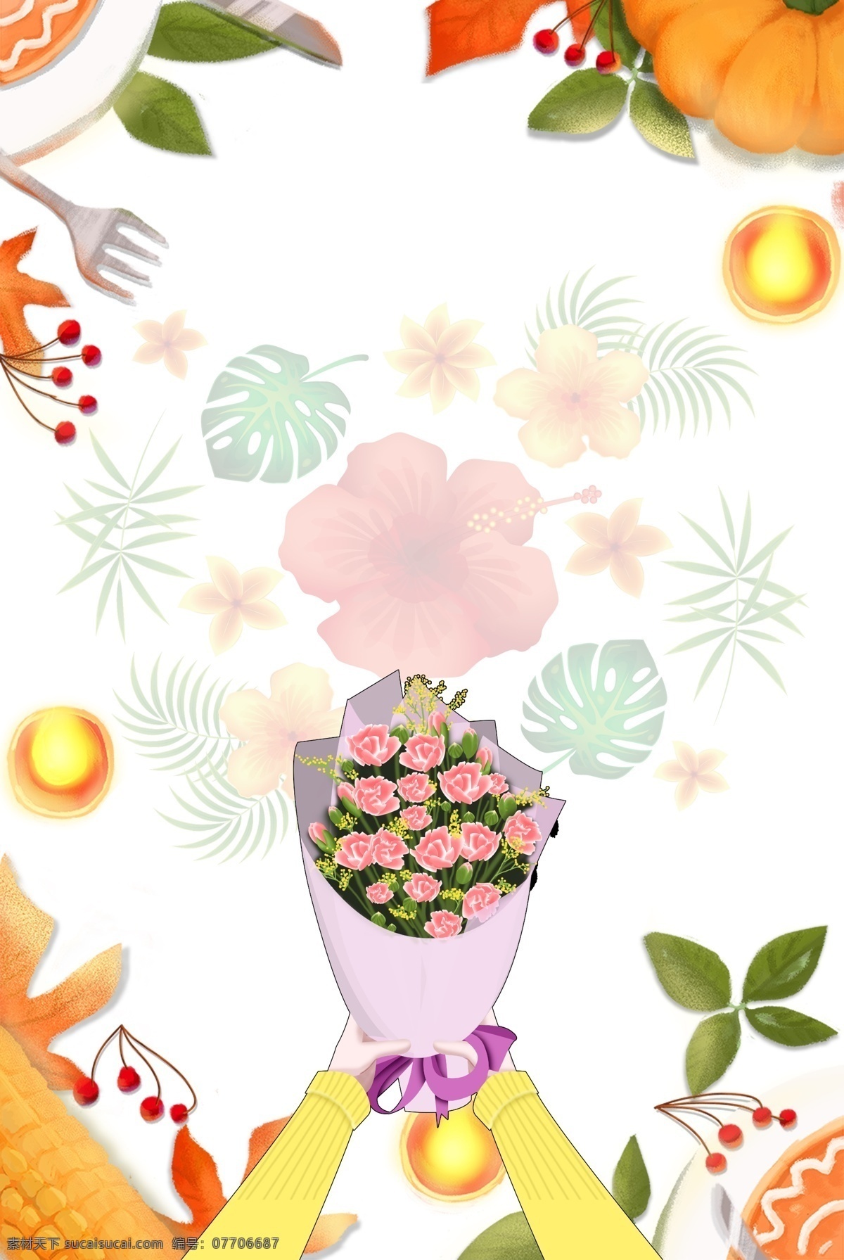 温馨 花朵 母亲节 海报 背景 512母亲节 粉色 手绘 花卉 人物背景 清新 简约 浪漫