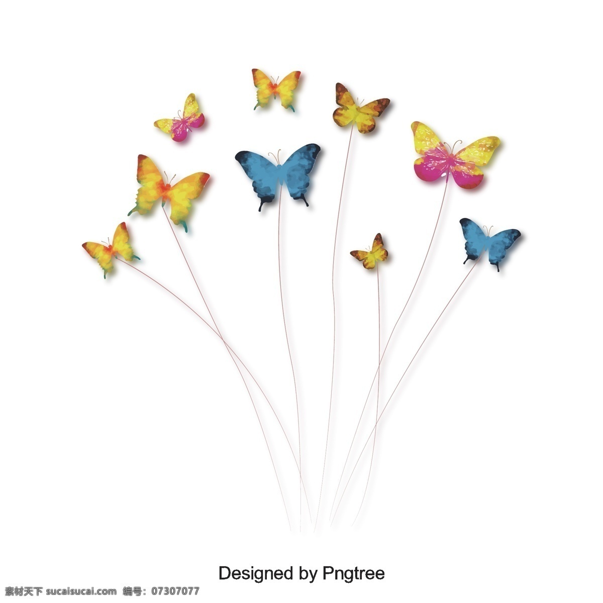 简单 蝴蝶 轮廓 动画片 手绘 昆虫 自然 元素 颜色 图案