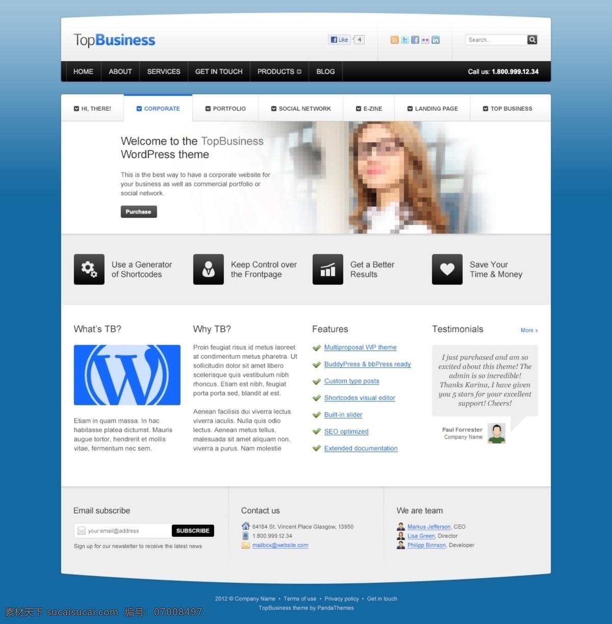 蓝色模板 蓝色网站 欧美模板 欧美网站 网页模板 英文模板 源文件 欧美 网站 模板下载 网页素材