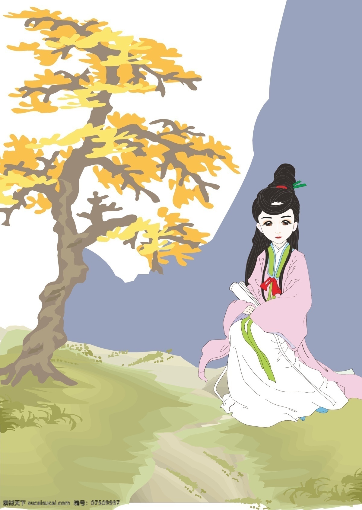 可爱 的卡 通 矢量 风景 美女 图 矢量插画 矢量人物 树 宣传栏插画 矢量图