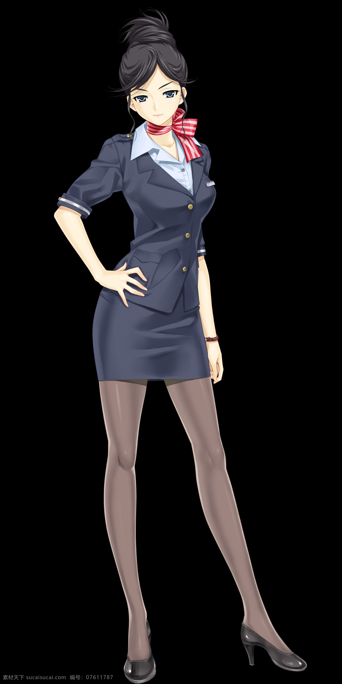 美女空姐 空姐制服 短裙 黑丝 皮鞋 长腿 性感 美女 围巾 高挑 动漫人物 动漫动画
