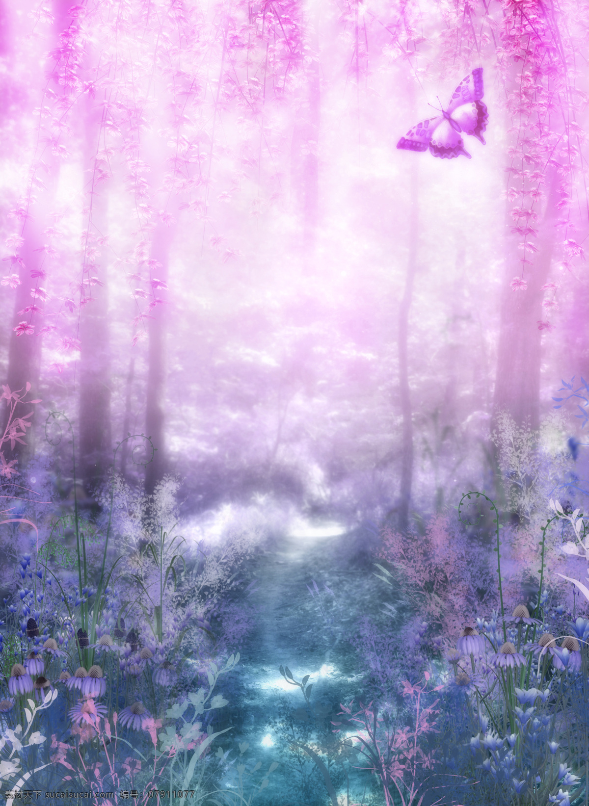 梦幻紫色蝴蝶背景渲染效果图素材图片下载-素材编号07911077-素材天下图库