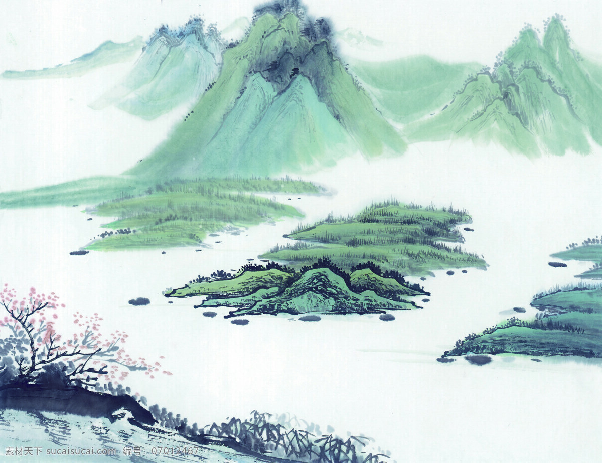 中国 国画 篇 山水 水墨 丹青 山峦 水 树 中国风 文化艺术 绘画书法