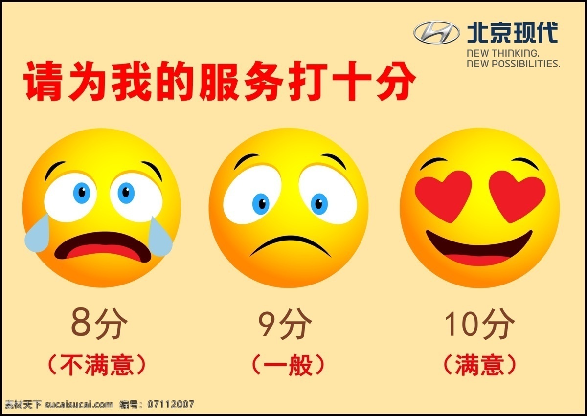 服务满意表情 表情 满意 一般 不满意 服务打分 卡通表情 北京现代