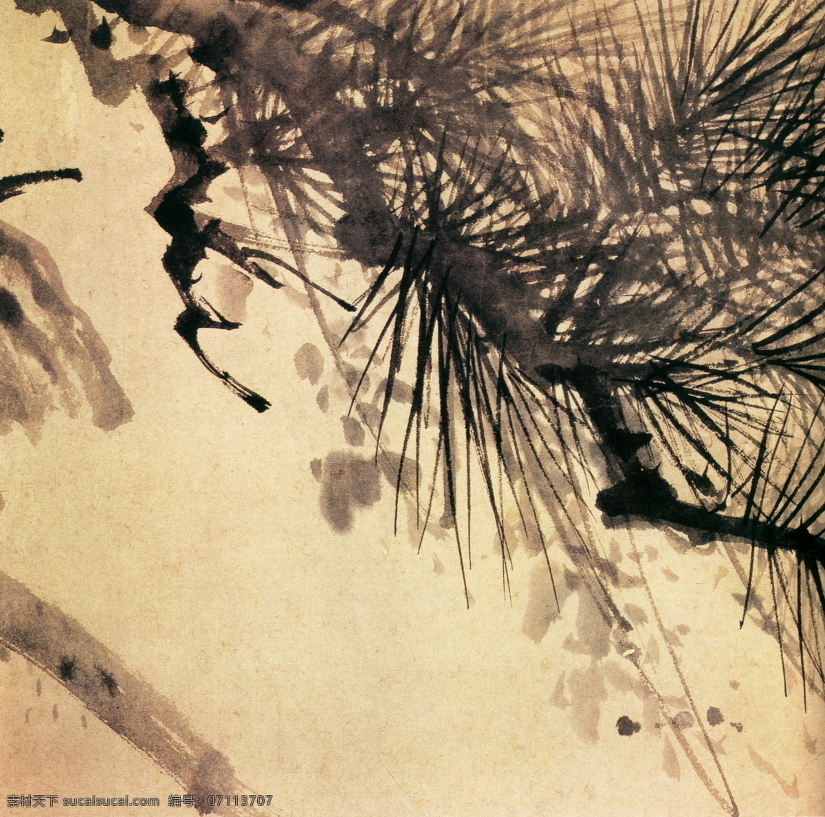墨松图c 花鸟画 中国 古画 中国古画 设计素材 花鸟名画 古典藏画 书画美术 黄色