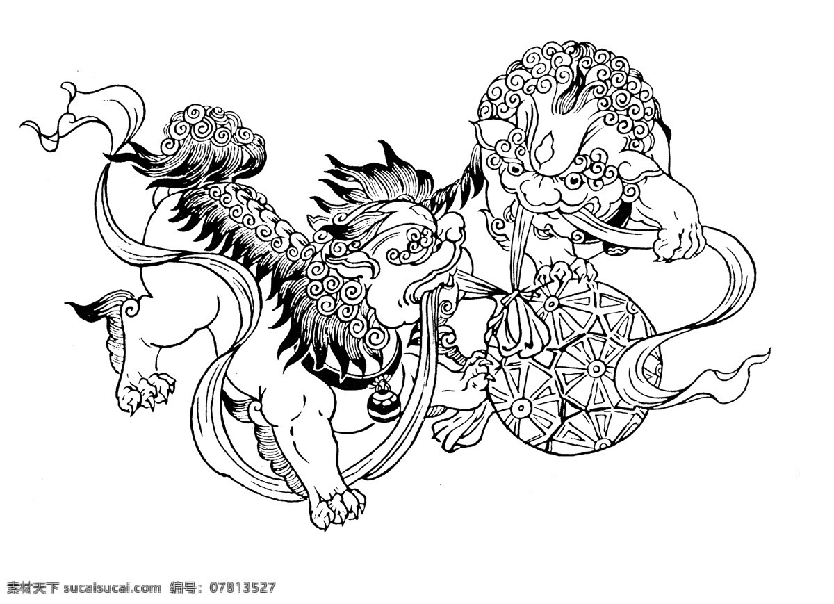 双狮滚绣球 吉祥 图案 设计素材 吉祥图案 装饰图案 书画美术 白色