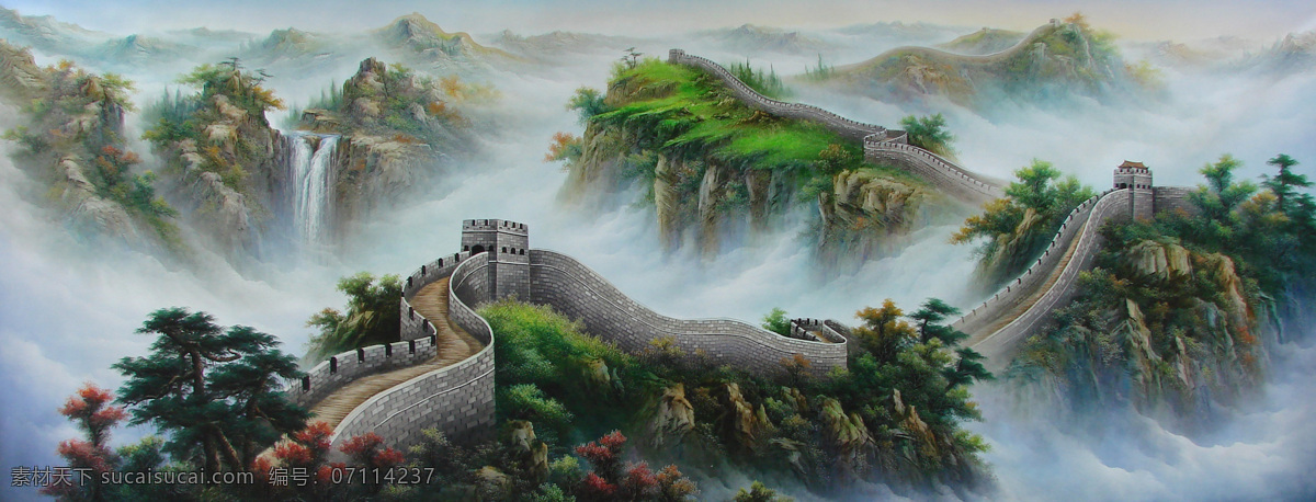 国画免费下载 长城 国画 山水画 水墨画 家居装饰素材 山水风景画