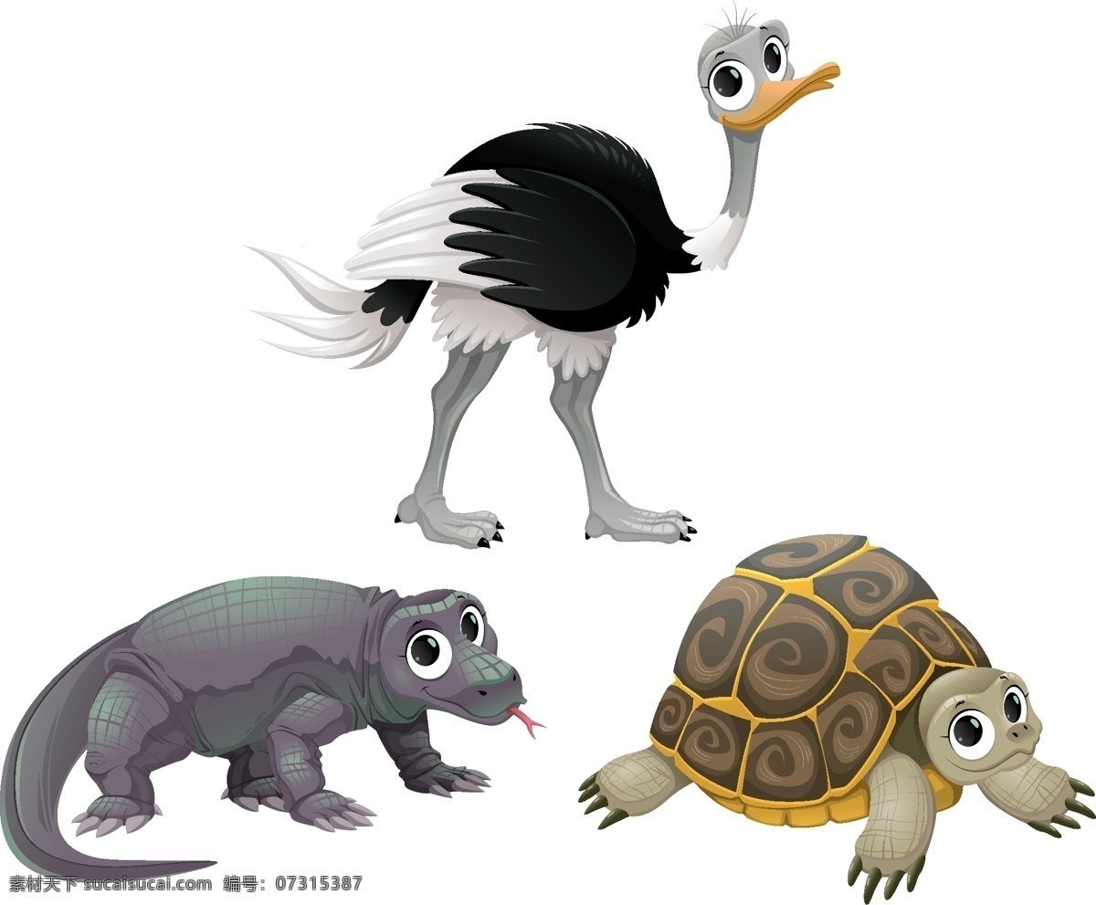 组 大 眼睛 可爱 动物 卡通 卡哇伊 矢量素材 小动物 创意设计 简约 创意 元素 生物元素 动物元素 乌龟 蜥蜴 鸟