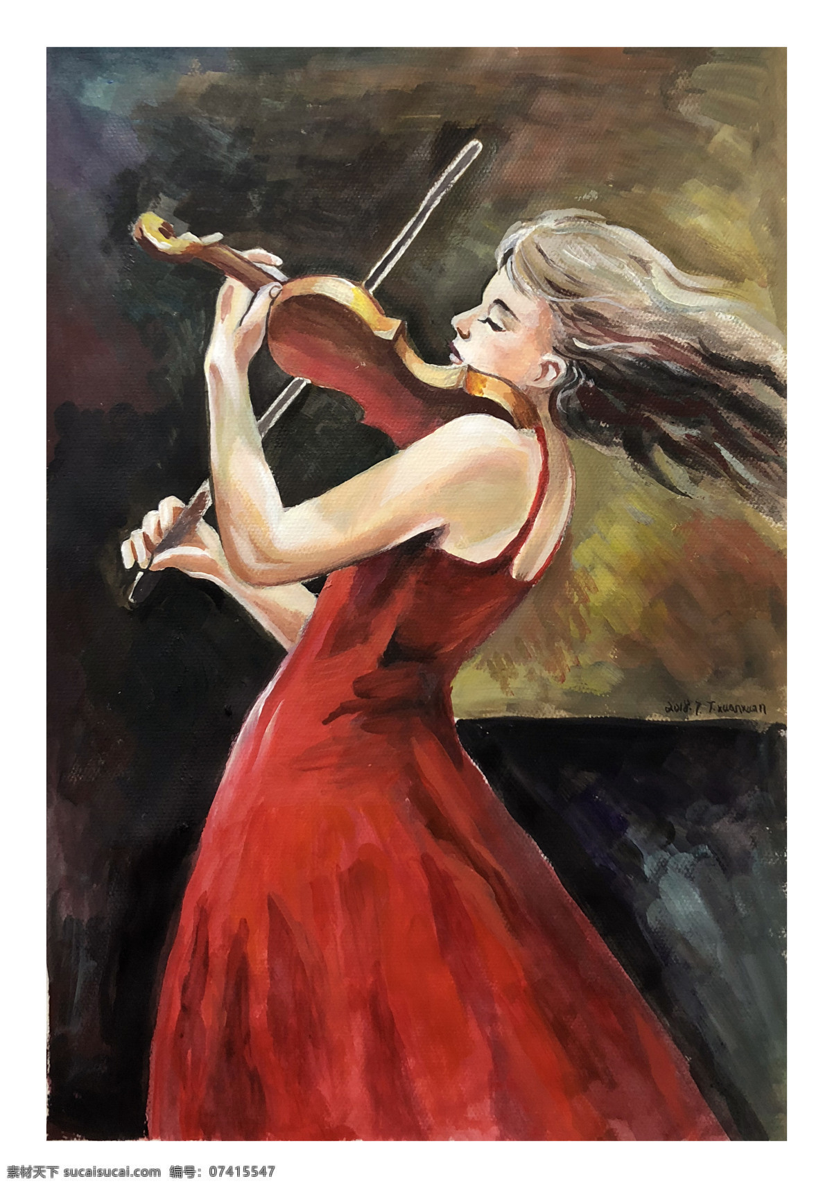 拉 小提琴 美女 丙烯 画 拉小提琴 红色 丙烯画 油画 彩绘 绘画 文化艺术 绘画书法