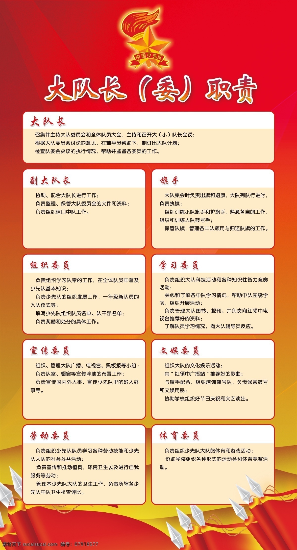 少先队 展板 大队 委 职责 少先队展板 大队委职责 红旗 少先队队徽 红色