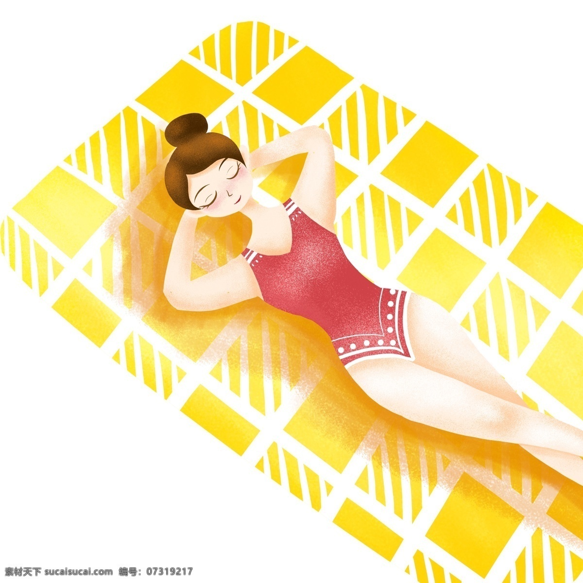 小 清新 夏天 游泳 女孩 人物 小清新 手绘 夏季 泳衣 插画