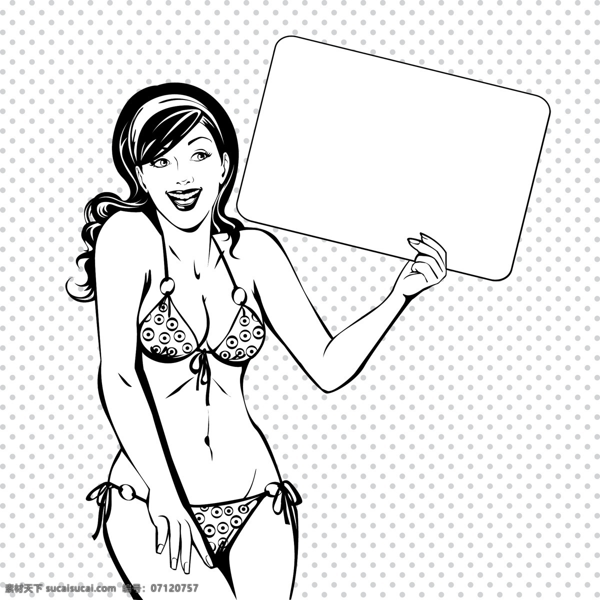 黑白 动漫 欧美 女性 对话 矢量 泳装 漫画 对话框 手绘 线条