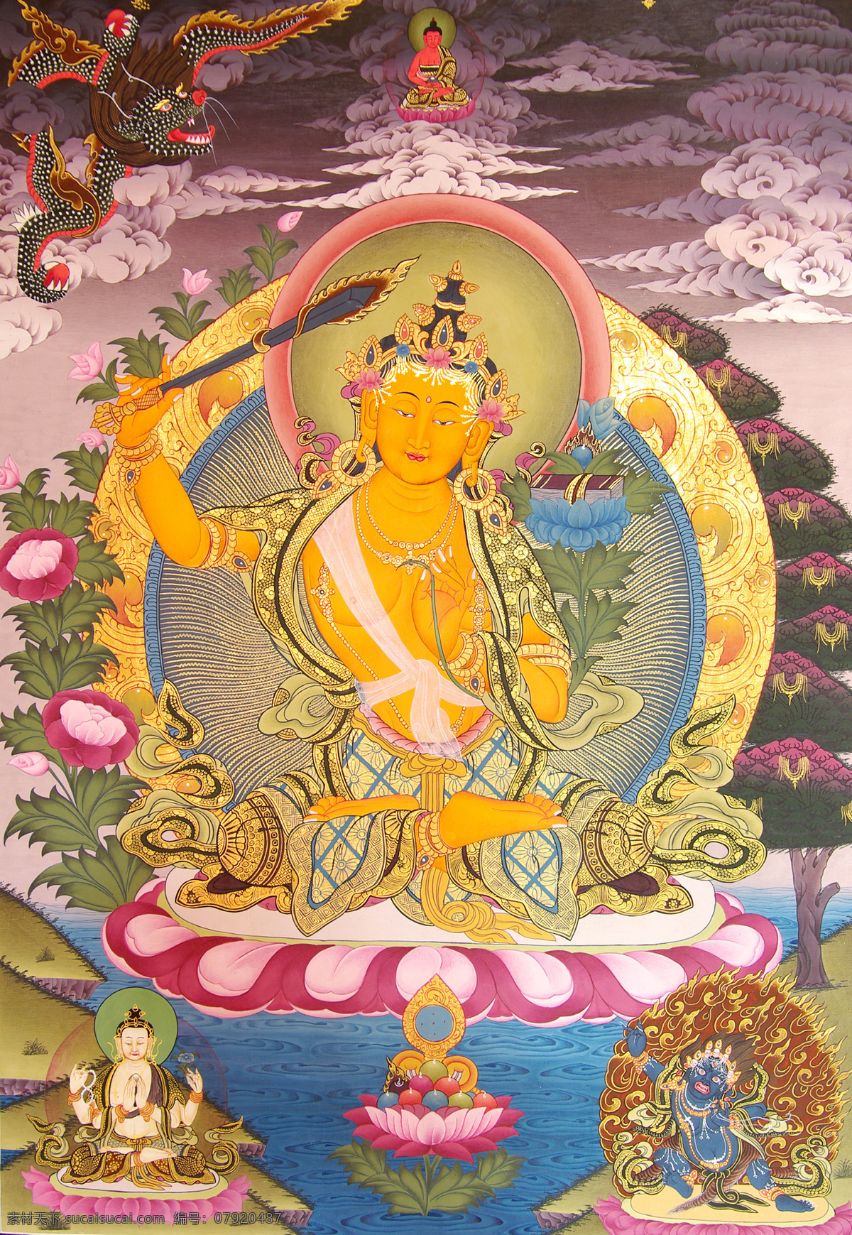 文殊菩萨 唐卡 唐卡艺术 唐卡素材 宗教艺术 中国传统绘画 文化艺术 宗教信仰