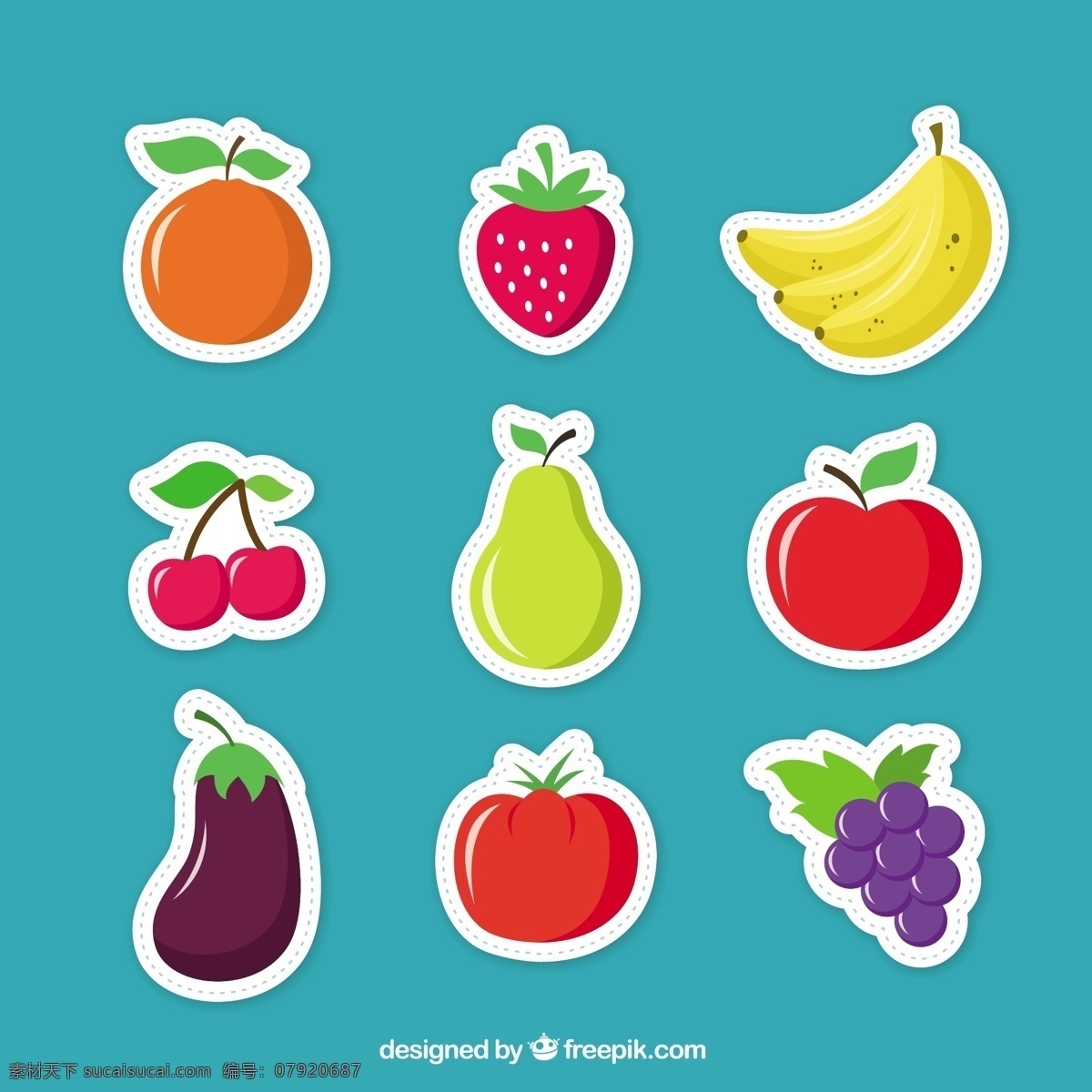 水果贴纸 食品 标签 图标 健康 贴纸 水果 苹果 橙色 彩色 有机 草莓 香蕉 食品图标 葡萄 番茄 青色 天蓝色