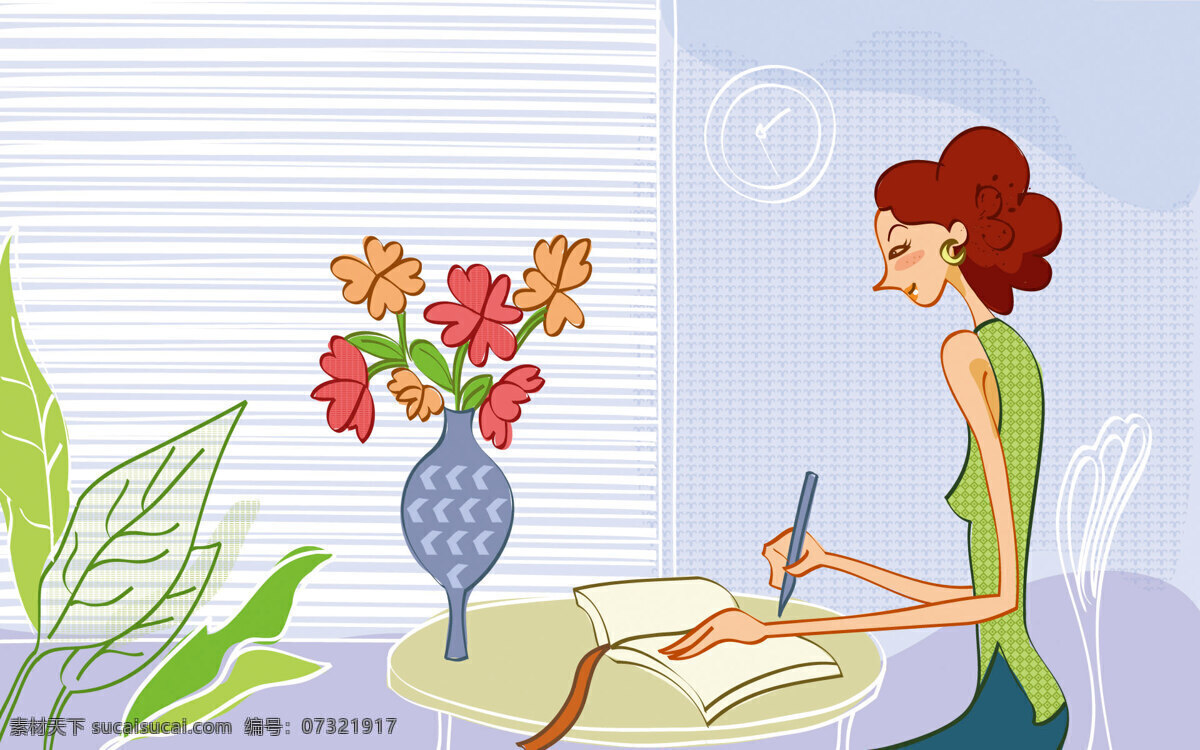 写字女性 鞋子 叶子 花朵 白色