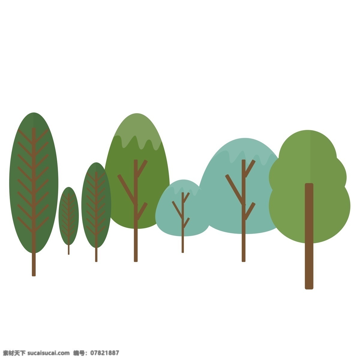 自然 生长 树木 装饰 元素 装饰元素 大树 植物 森林 简约 树叶