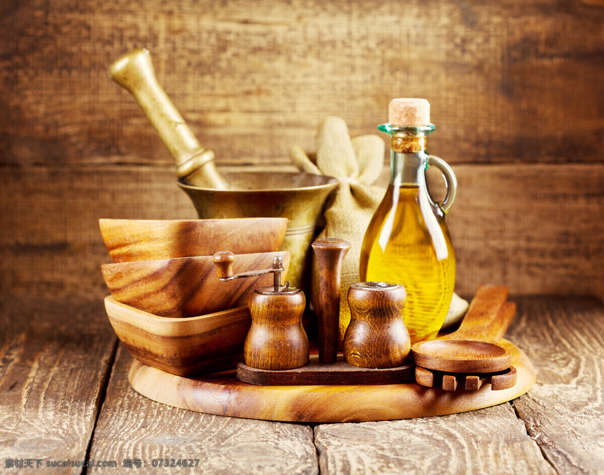 食用油 木 厨具 药臼 油壶 木碗 调味瓶 砧板 菜板 木勺 木制厨具 美食图片 餐饮美食