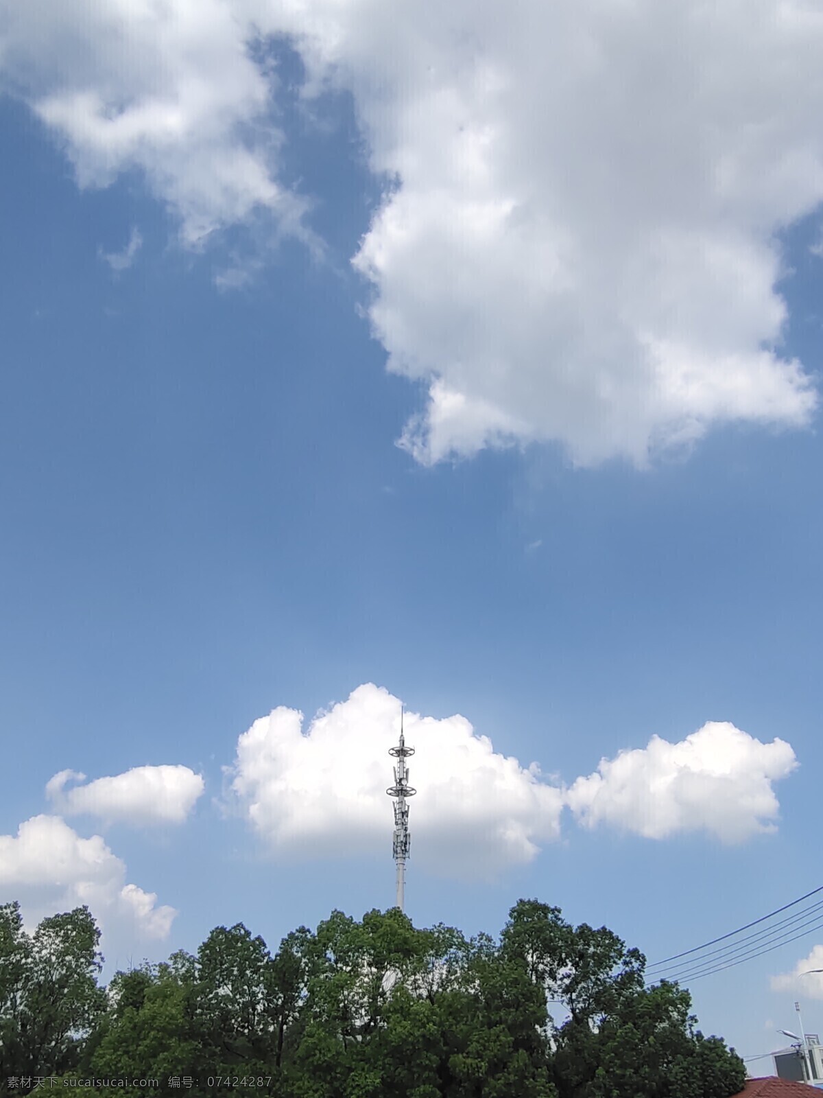 蓝天 白云 自然景观 植物 信号塔 自然风景