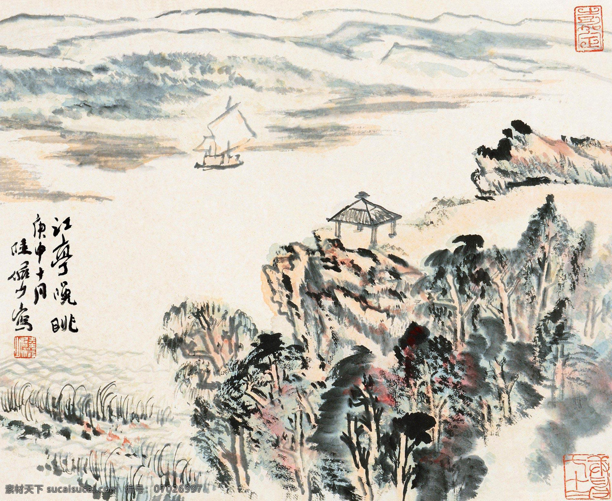 国画 绘画书法 山水 山水画 水墨画 眺望 文化艺术 江 亭 晚 眺 设计素材 模板下载 江亭晚眺 陆俨少 江亭 晚眺 写意 中国画